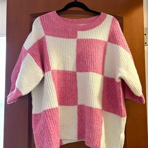 BiBi Pink and White Block Pattern Sweater
